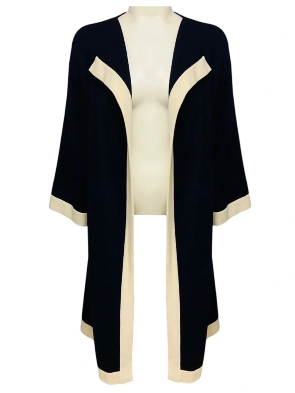 CHANEL NAVY / WHITE 2016 CASHMERE KNIT LONG CARDIGAN SWEATER WITH SILVER CC LOGO - Picture 1 of 8